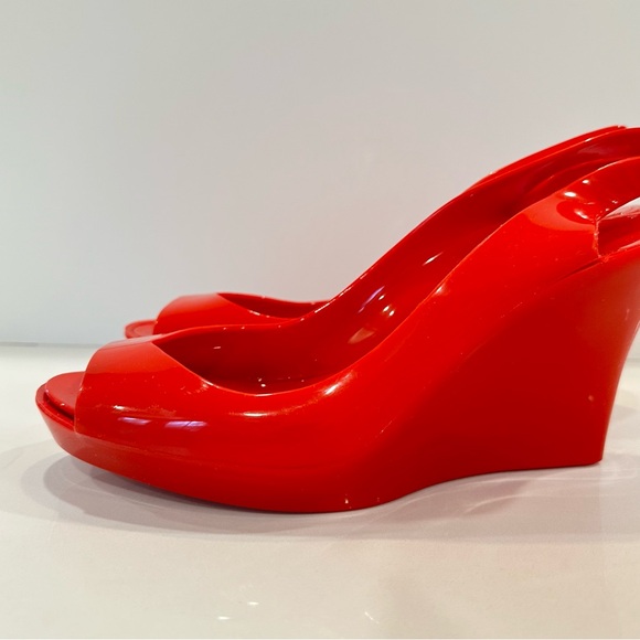 Kartell Red Rubber Wedge Heels Sz 40 Norma Luisa Slingback Shoes Pumps - Picture 2 of 10